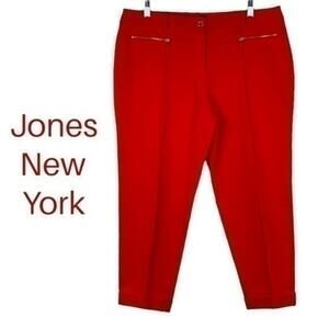Jones New York Red Cropped Cuffed CottageCore Coastal Pants NWT Size 12